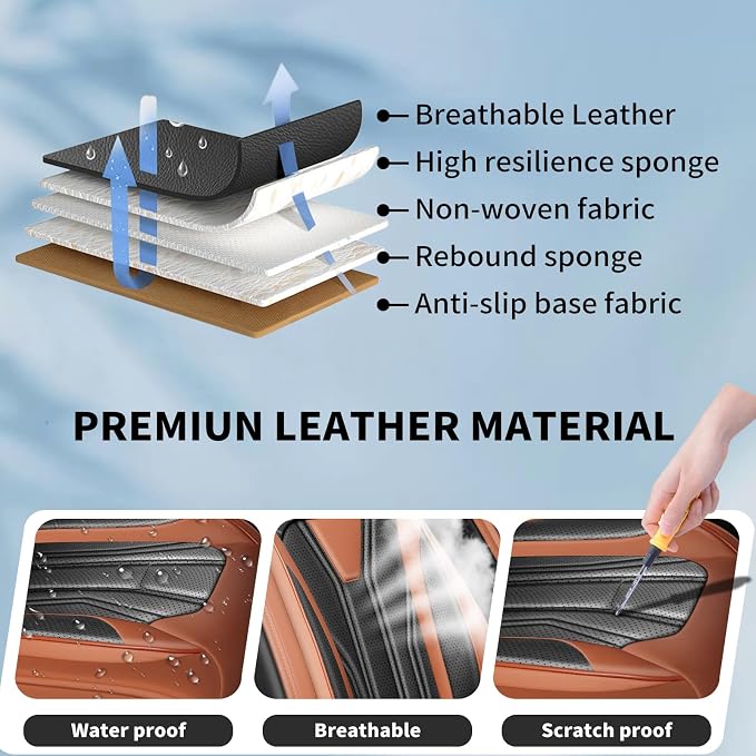 Car Seat Covers Fit for Jeep 5 Seats Wagoneer 2022-2025 2026 - Premium Leather, Waterproof & Breathable，All-Weather Seat Cushion Protecto & Airbag Compatible, Full Set Brown & Black