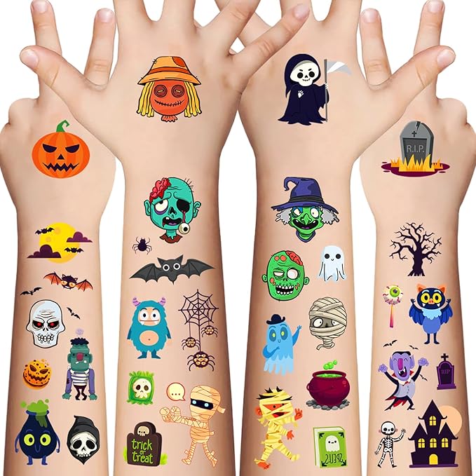 Halloween Temporary Tattoos for Kids - 120 Pieces Halloween Trick or Treat Fake Tattoos Stickers for Boys and Girls,Halloween Party Favors for kids Assorted Goodies Tattoos Goody Bag Stuffers