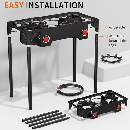 SKOK 2 Burner Propane Stove - Portable Camping Stove with 150,000BTU High Efficiency Propane Burner, Outdoor Stove for Camping, Backyard, Picnic