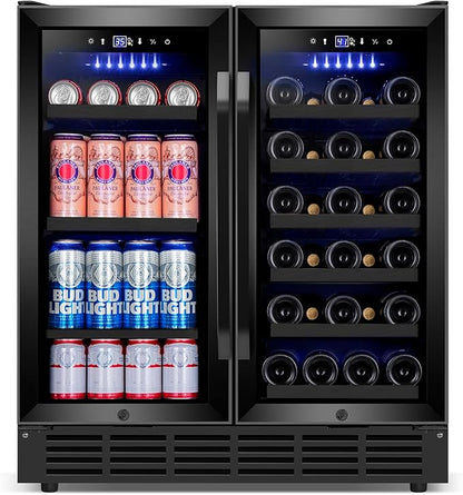 30'' Wine and Beverage Refrigerator, Upgrade Dual Zone Wine Cooler, 30 Inch