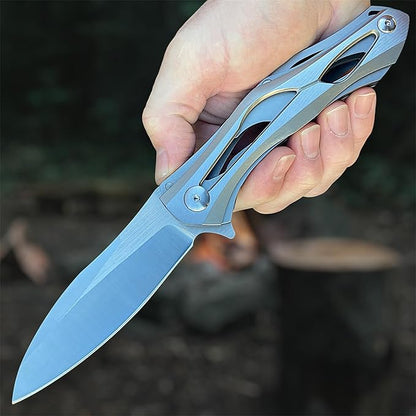 TACTICAL GEARZ Premium Stainless Steel Folding Knife, Stainless Steel Handle, D2 Steel Blade (Ronus Silver)