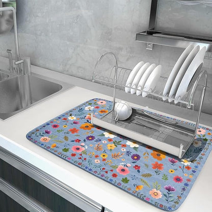 Colorful Flower Dish Drying Mat