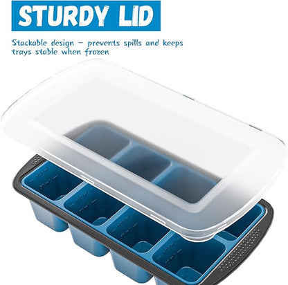 GORCI Ice Cube Tray For Freezer, 16 Large 1/2 Cub Cubes, Silicone Ice Trays For