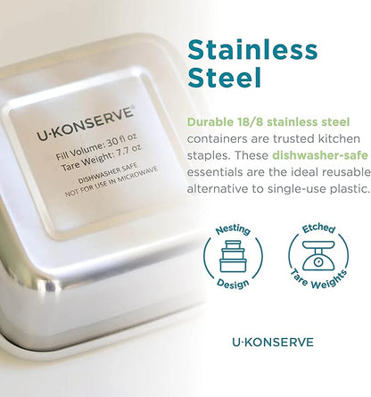 U Konserve Stainless Steel Food Storage Bento Box Container, Leak Proof Silicone Lid Dishwasher Safe - Plastic Free (30oz Blue)