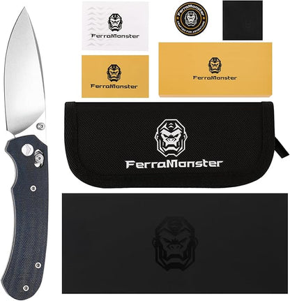 Folding Knife,Pocket Knife,3.31??154CM Blade,Erogonomic Canvas Micarta Handle,Survival Camping Knife with Pocket Clip,EDC Knife for Camping, Hunting, Hiking, Survival,Blue
