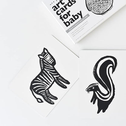 Wee Gallery Art Cards for Baby, Durable High Contrast Black and White Animal Flashcards for Newborns, Brain Development,Tummy Time Essentials for Infant and Toddler - Black and White Animals
