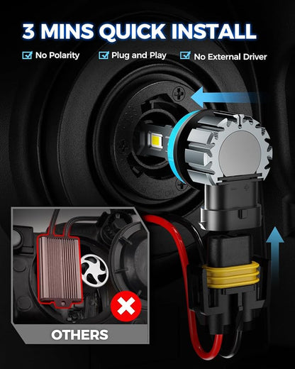 Marsauto 𝐇𝟏𝟏 Bulbs Light, 800% Super Bright, 3 MIN Plug and Play M1S 𝐇𝟏𝟏 Bulbs, Powersports Fog Lights Non-Polarity, Pack of 2