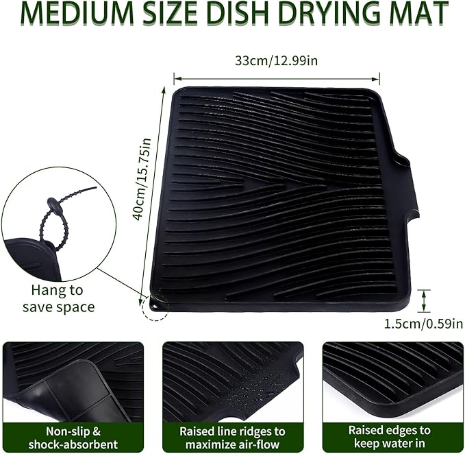Silicone Dish Drying Mat 16x13, Food-Grade Silicone, Easy Clean Pad