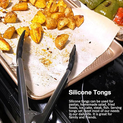 9 Inch Small Kitchen Tongs Set of 3, Silicone Cooking Tongs