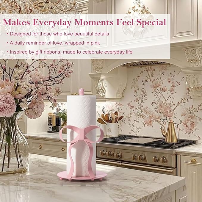 Pink Bow Paper Towel Holder Coutertop
