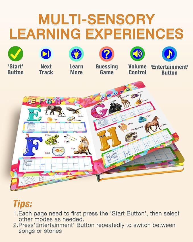 English Interactive Sound Book for Kid,Alphabet & Number Talking Book for Toddlers Age 3-5,Preschool ABC Learning Travel Toy for Boys Girls Birthday Gift 3 4 5 6 Year Old,Sensory Autism Toy,600+ Audio