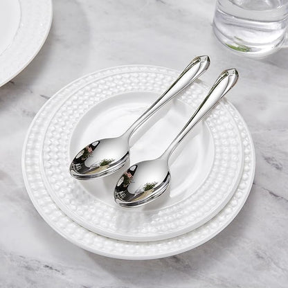 KEAWELL Premium Astra 4-Piece 7.4 inch Spoon Set – Mirror-Finished 18/10 Stainless Steel with Diamond-Faceted Handles Dishwasher Safe for Modern Dining (4, Dinner Spoons)
