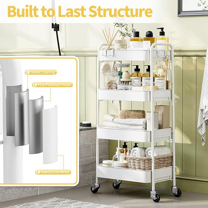 TOOLF 4-Tier Metal Rolling Cart