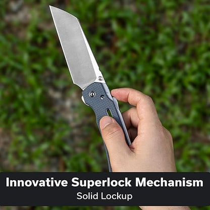 CIVIVI Buster FG Large Pocket Knife for EDC, Superlock Folding Knife for Men Women with 4.2" Nitro-V Blade G10 Handle, Designed by Snecx Tan C24052-2 (Neutral Blue)