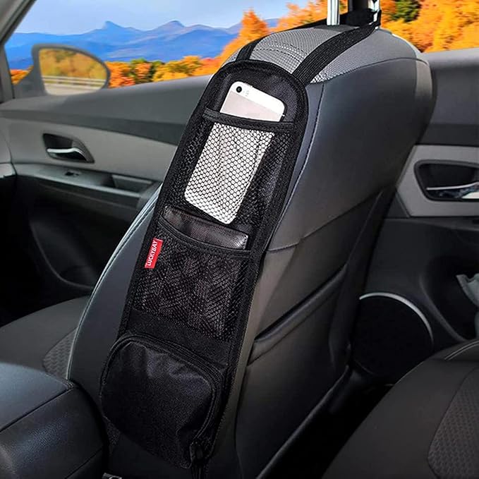 Car Seat Side Organizer, Auto Seat Storage Hanging Bag, Phones, Drink, Stuff Holder with Mesh Pocket for Cars, SUV & Truck