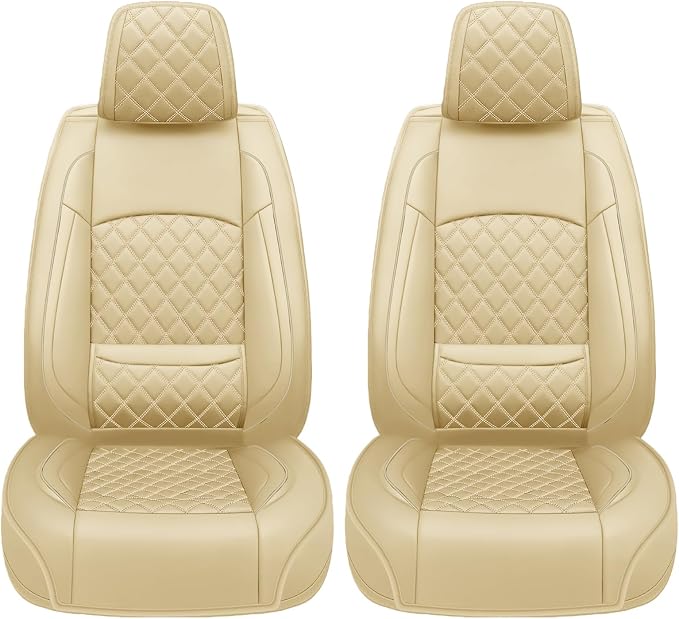 Car Seat Covers Compatible with Hyundai Equus 2011-2016- Full Set 5 Seats Luxury Leather All-Weather Seat Cushions & Protectors, Waterproof & Breathable, Airbag Compatible (Beige)