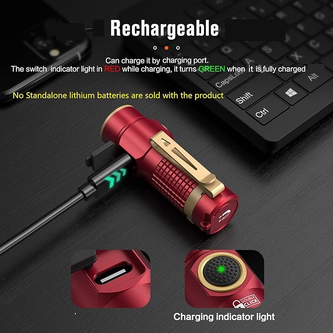 NICRON Mini Flashlight, 1200 lumens Rechargeable led flashlights high lumens with Clip on Flashlight, Tactical flashlights with Magnet, Waterproof EDC Flashlight for Emergencies Camping Outdoor (Red)