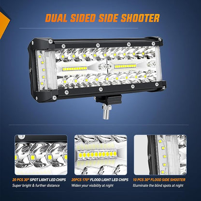 Nilight Side Shooter Light Bar 7 Inch Triple Row Spot Flood Combo Work Off Road Lighting on Truck SUV ATV UTV