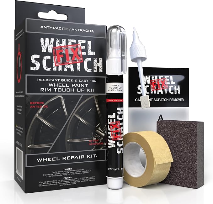 Wheel Scratch Fix® Gray Touch Up Paint for Cars - DIY Alloy Wheel Repair Kit, Curb Rash Remover with Fast-Drying Pen - Long-Lasting OEM Finish Car Rim Paint for Scuffs and Chips at Home (Anthracite)