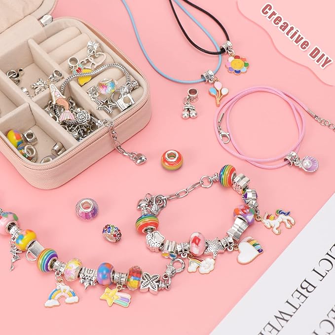 Hysagtek Jewellery Making Kit - Bracelet Making Kit 66 Pcs DIY Girls Charm Bracelet Making Bracelets for Girls Beads Necklace kit Jewelry Making Charm Pendants Craft with Box