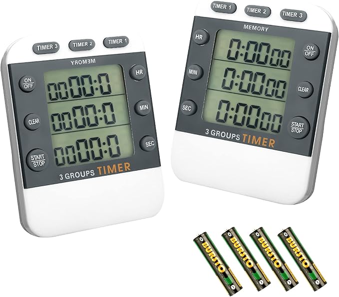 Photect 2 Pcs Digital Kitchen Timer 3 Channels Multi Timer Loud Adjustable