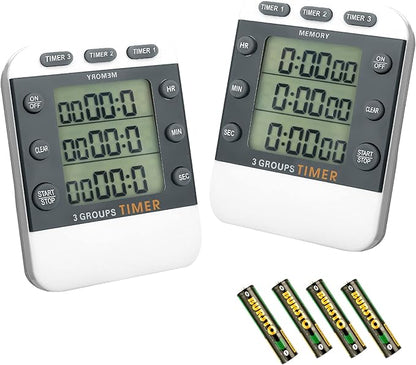Photect 2 Pcs Digital Kitchen Timer 3 Channels Multi Timer Loud Adjustable
