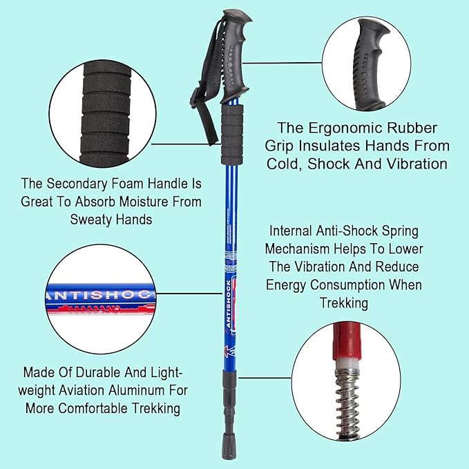 Aihoye Hiking Trekking Poles, 2 Pack Collapsible, Lightweight, Anti Shock, Walking Sticks, Adjustable Hiking Pole for Men and Women
