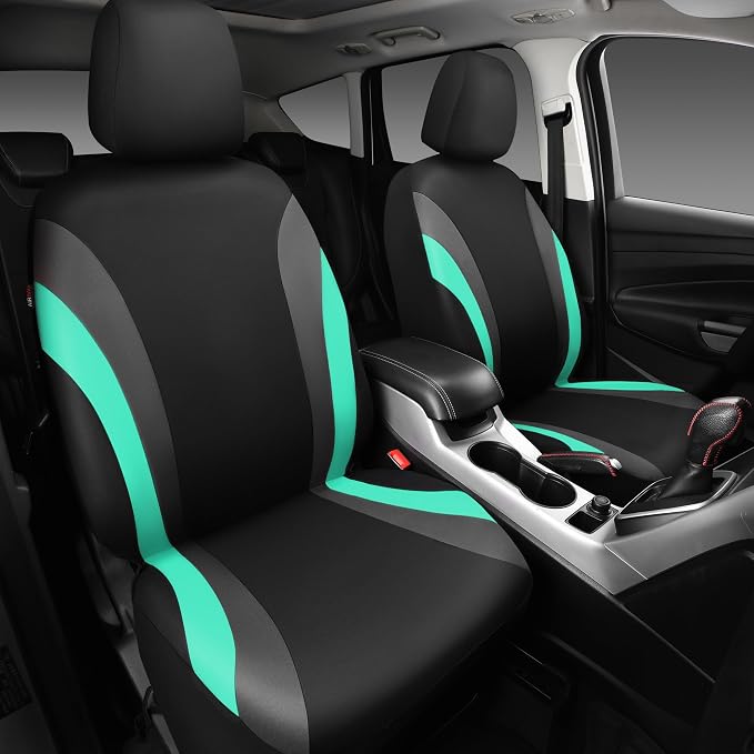 CAR PASS Line Rider Sporty Front Seat Covers,Mint Car Seat Covers Two Front Seats Only for Cute Women Girl, Airbag Compatible,Universal Fit Sedans,Cars,Vans,SUV,Truck(Black and Mint)