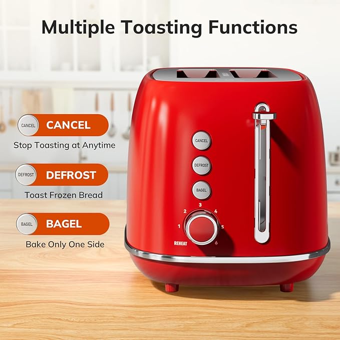 2 Slice Stainless Steel Toaster Retro