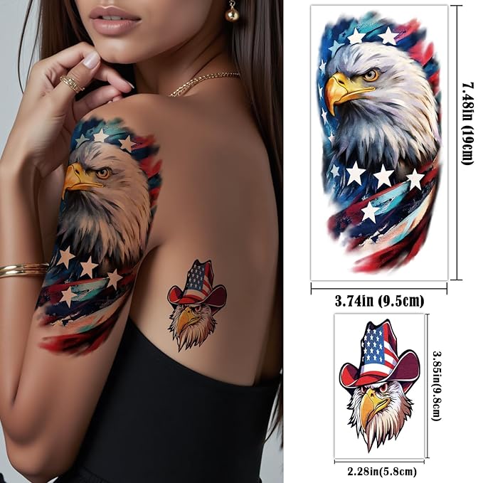 77 Sheets Independence Day Temporary Tattoo for Women Men, 17 Half Arm 4th of July Fake Tattoos, 60 Tiny American Flag Eagle Dog Cat Cow Memorial Labor Day Patriotic Body Tattoos