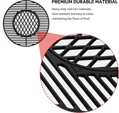 Skyflame Charkettle 2-in-1 Cast Iron 21.5 Inch Grill Grate Replacement Gourmet BBQ System, Compatible with Weber 22-1/2 inch Kettle Charcoal Grills