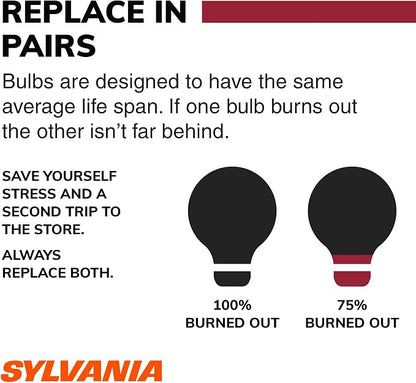 SYLVANIA - 7443 Long Life Miniature - Bulb, Ideal for Daytime Running Lights (DRL) and Back-Up/Reverse Lights (Contains 2 Bulbs)