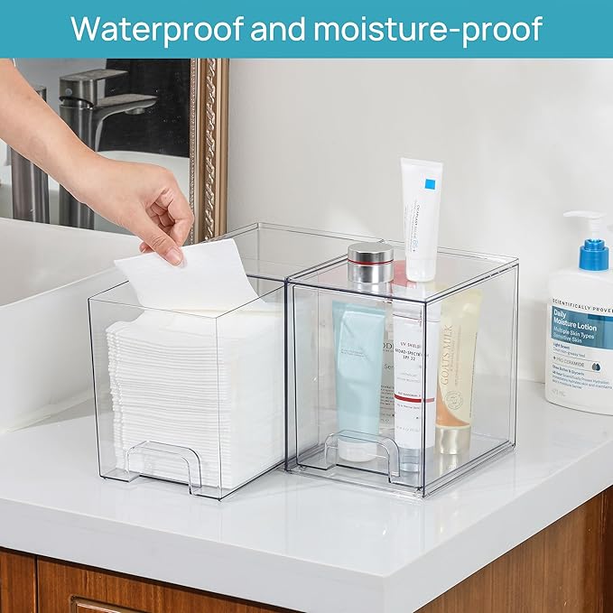 Vtopmart 7.6" H Clear Stackable Storage Drawers, 4 Pack Plastic Organizers Bins