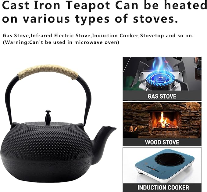 Big Cast Iron Teapot, Japanese Tetsubin Tea Kettle for Stovetop Safe, Cast Iron Tea Pot with Stainless Steel Infuser for Loose Tea and Enameled Interior(1800ml/60.9oz)