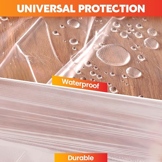 LLPT Pre-Taped Masking Film, 59.1" Unfolded x 66Ft, 0.27 Mil, 2 Pack | Static-Cling, Disposable, Solvent & Oil Resistant Bleed-Proof Low Tack No Residue for Auto Wall Furniture Painting Protection