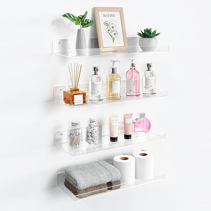 upsimples 4 Pack 15x6 Inches Acrylic Bathroom Shelves