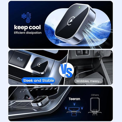 2 in 1 CarPlay Adapter for Rivian R1T R1S, CarPlay Wireless Adapter with Auto Reconnect Fast Pairing Bluetooth Connection Compact USB Dongle,A/Silver-Side Heat Dissipation