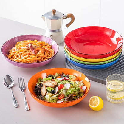 vancasso Bonita Pasta Bowls Set of 6, 50oz Large Salad Bowls for Kitchen, Corlorful Stoneware Serving Bowls Dishwasher & Microwave Safe