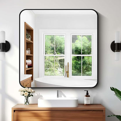 Bathroom Mirror, Metal Frame Rounded Corner Vanity Mirror, Large Wall Mounted