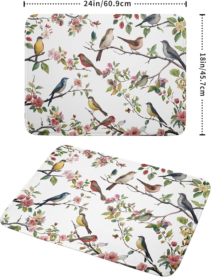 Spring Dish Drying Mat for Kitchen Counter Cute Birds Summer Holiday Microfiber