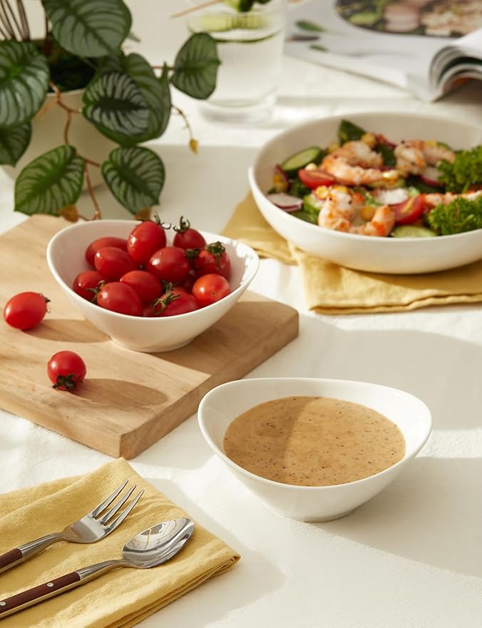 Teocera 5 Inch Porcelain Small Bowls Set, 6 Ounce small serving bowls for Dessert, Ice Cream, Snack, Dipping, Side Dishes, Microwave & Dishwasher Safe- White