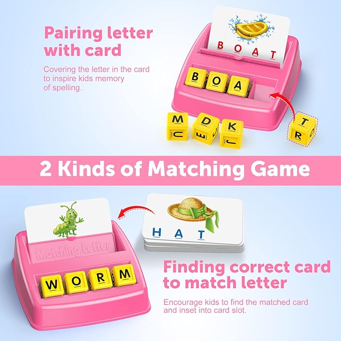 LIWIN LET'S GO! Toys for 3-8 Year Olds Girls, Matching Letter Spelling Games for Kids Ages 3-8 Preschool Learning Educational Toys for Kids Birthday Gifts for 3-8 Year Olds Girls Pink
