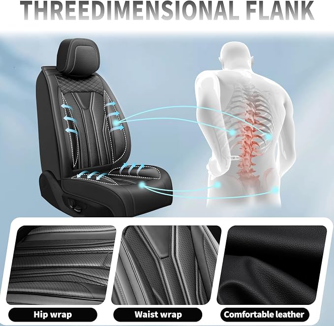Fit Compass Car Seat Covers for Jeep Compass 2007-2025 2026 -Full Set Premium Leather, Waterproof & Breathable，All-Weather Seat Cushion Protecto & Airbag Compatible, 2 Front Seat All Black