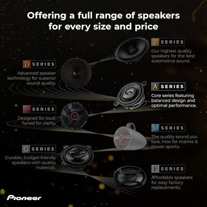 Pioneer A-Series Plus TS-A1681F 6.5” 4-Way Speakers (Pair) – 350W Max, Balanced Sound + Smooth Treble, Enhanced Bass, Ideal Factory Upgrade, Installation Adaptors Included