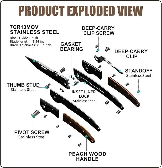 Vickay Pocket Knife, Folding Knife with Clip - 3.54??Steel Blade, Wood Handle EDC Knife for Men & Women, Outdoor Camping, Hunting, Hiking, Fishing - Father?™s Day Gift (Black)