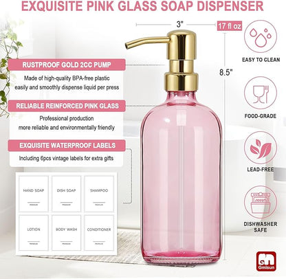 GMISUN Pink Soap Dispenser Bathroom, 2 Pack Kitchen Hand and Dish Soap