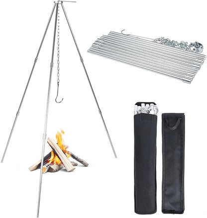 Tactiko Survival Campfire Cooking Tripod ??33" Stainless Steel Folding Stand with Adjustable Chain ??Compact & Lightweight Outdoor Gear for Hanging Kettles, Pots & Percolators ??Carry Bag Included