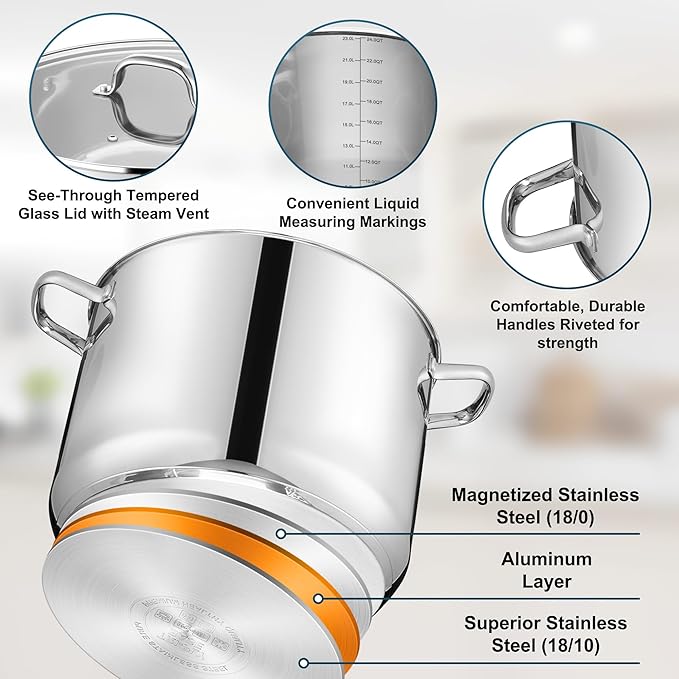 E-far 24-Quart Large Stock Pot, Stainless Steel Stockpot
