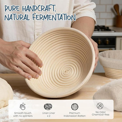 RORECAY Bread Banneton Proofing Basket Set, 9 Inch Round & 10 Inch Oval Cane