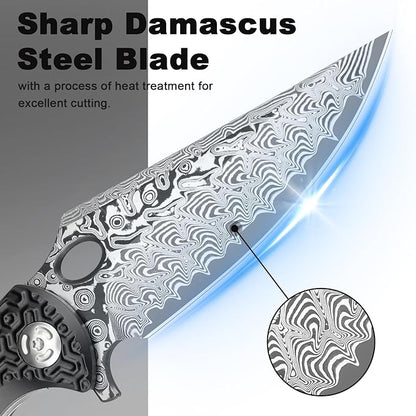 Pocket Knife for EDC Damascus Pocket Knife with Black Aluminum Handle 3.3" Damascus Blade Pocket knives & Folding Knives